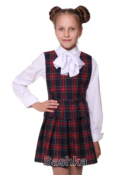 Жилет для дівчинки размер Sashka синій в клітинку, розмір 116-146